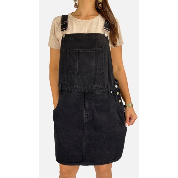 Boohoo Dresses & Skirts - BOOHOO Black Denim Convertible Strap Overall Dungaree Dress Plus Size AU 18